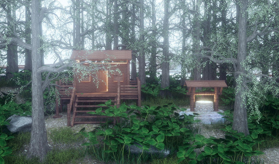 C4D-OC渲染器森林小木屋水井写实场景建模案例视频教程
